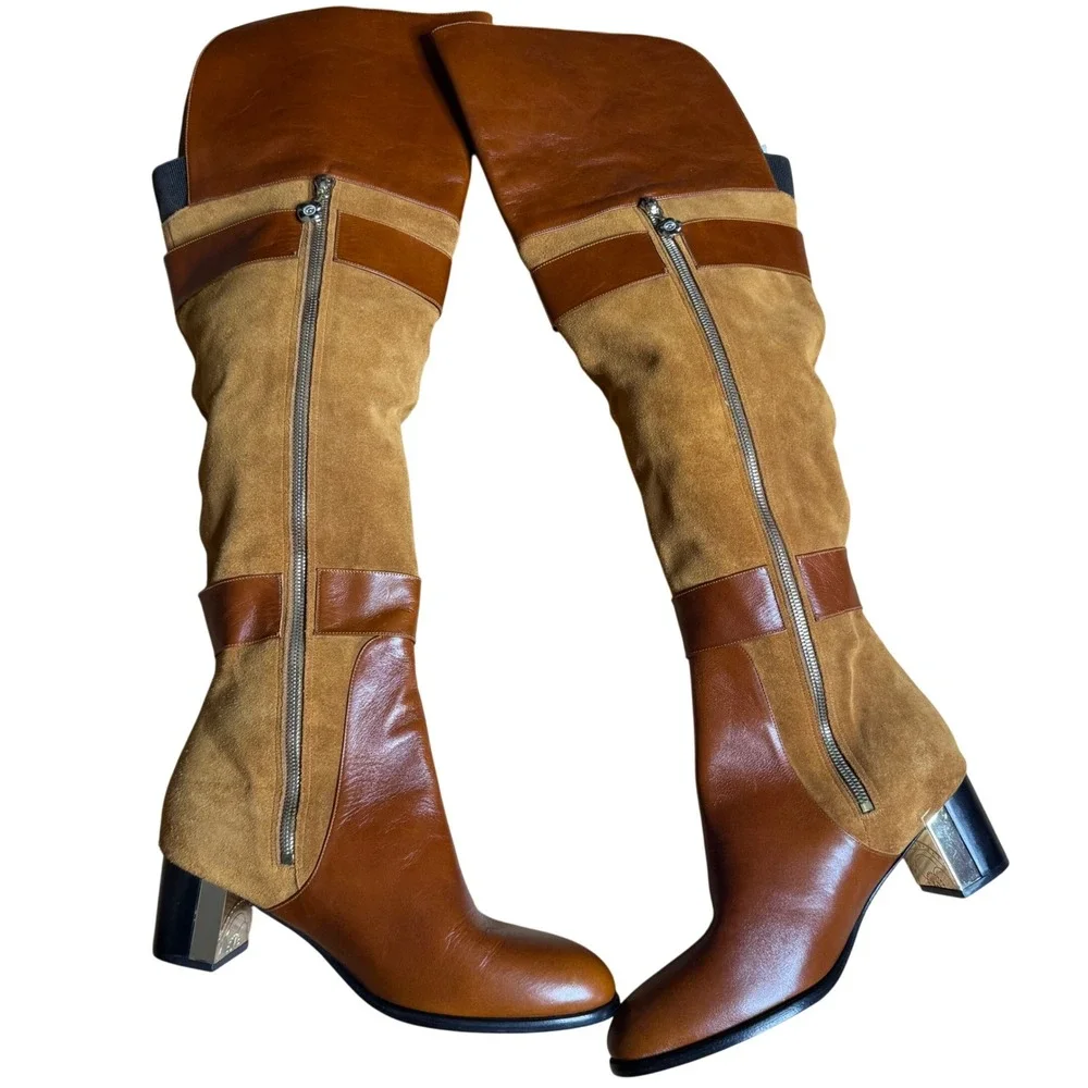 Jaclyn Jones Delphine Women's Over the Knee Boots Leather Suede Brown Tan Size 9